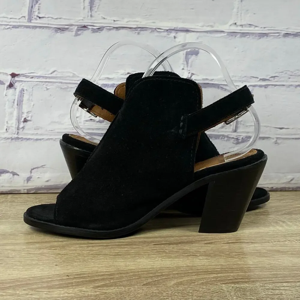 Frye Courtney Slinback Mule Sandals Women's Size 8.5 Black Suede Heel Peep Toe